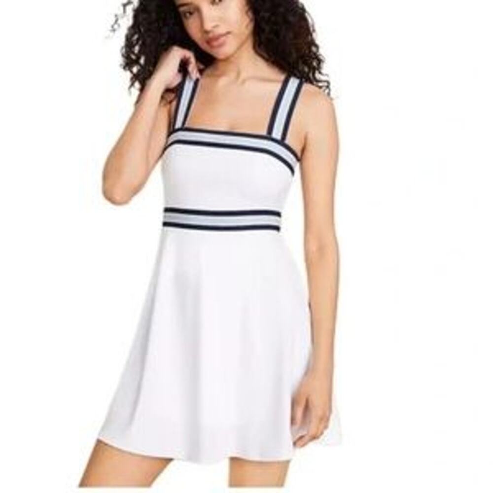 Lou & Grey NEW Striped Strappy Softsculpt Skort Dress White Navy Athletic Large